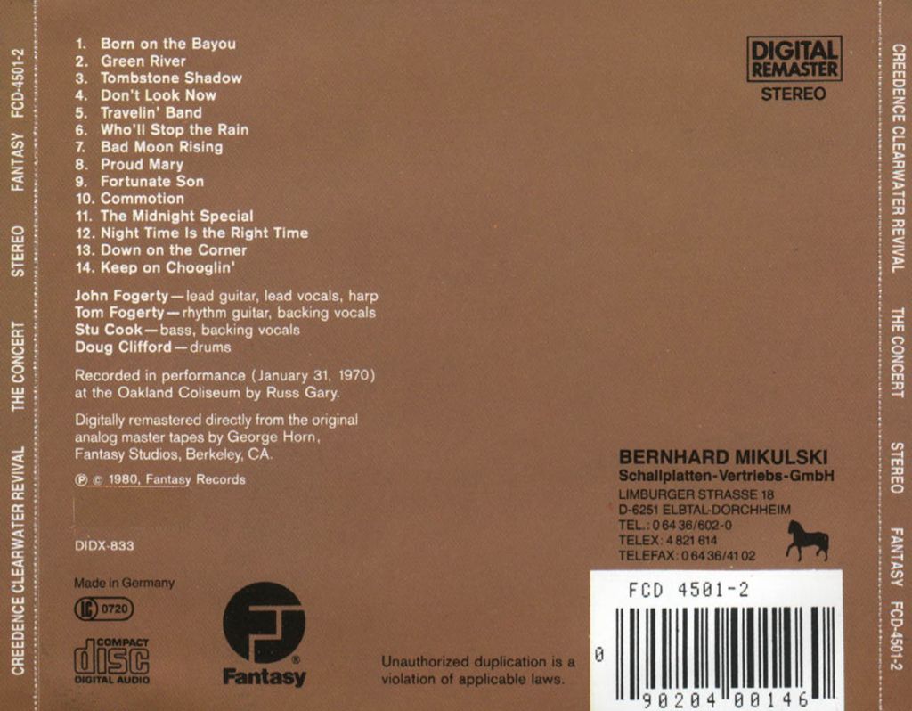 The Concert [Live] - Creedence Clearwater Revival (CD) music collectible [Barcode 025218450126] - Main Image 2