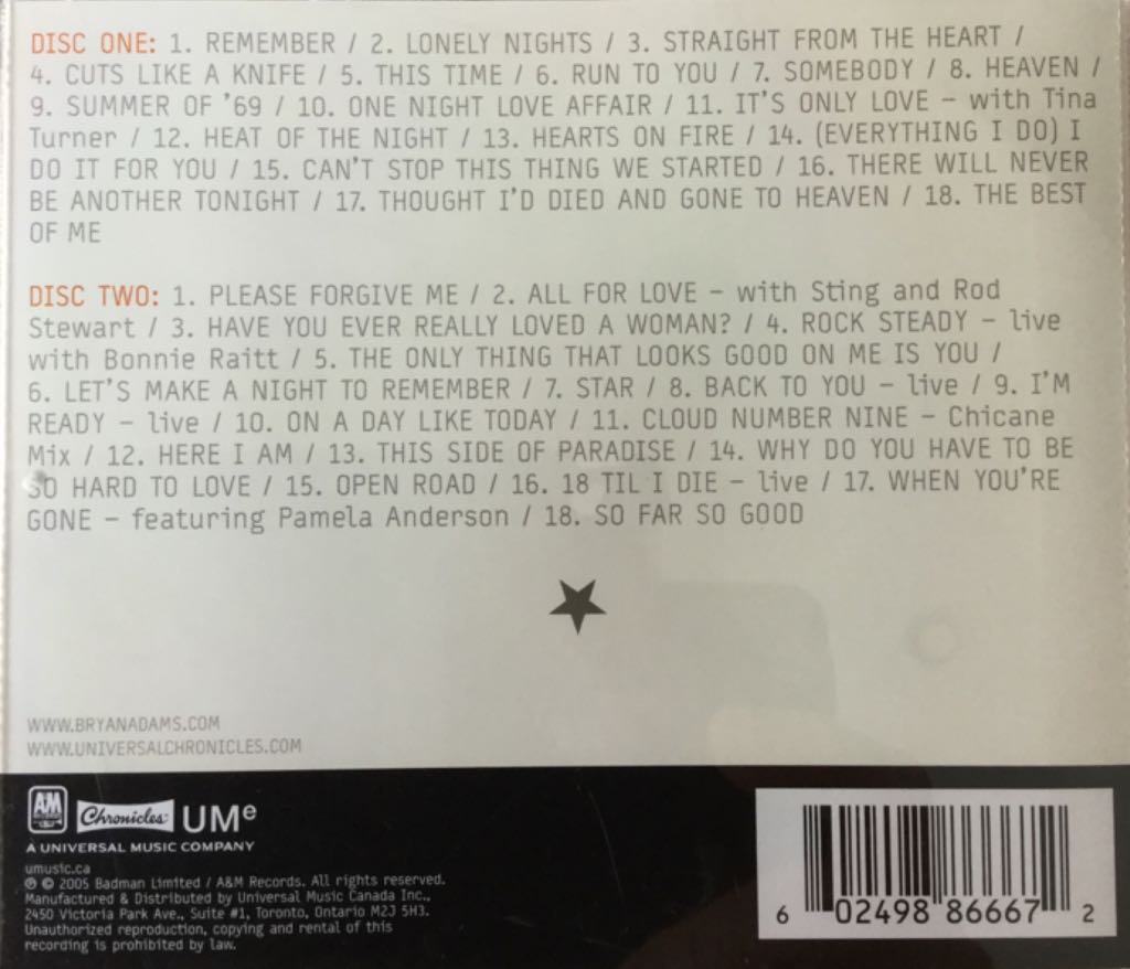 Anthology - Adams, Bryan (CD - 156) music collectible [Barcode 602498866672] - Main Image 2