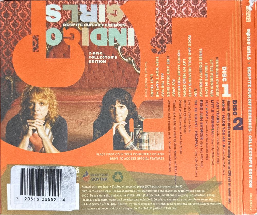 Despite Our Differences:  Collectors Edition - Indigo Girls (CD - 69) music collectible [Barcode 720616265524] - Main Image 2