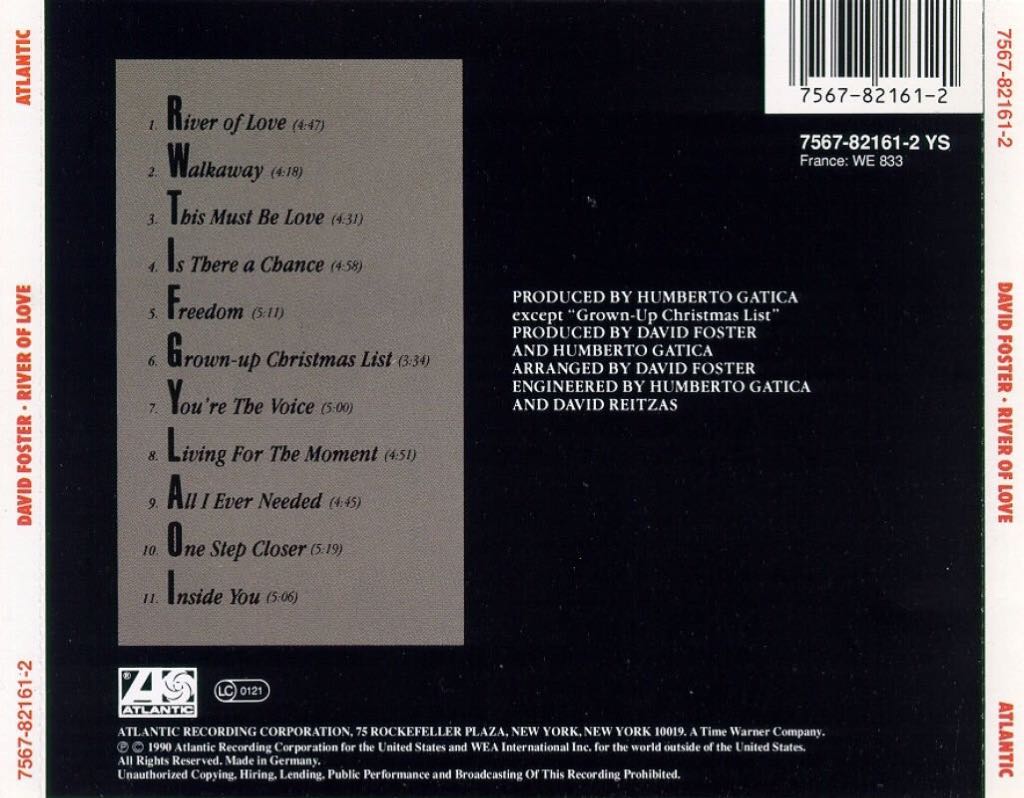1990 - River Of Love - David Foster (CD) music collectible - Main Image 2