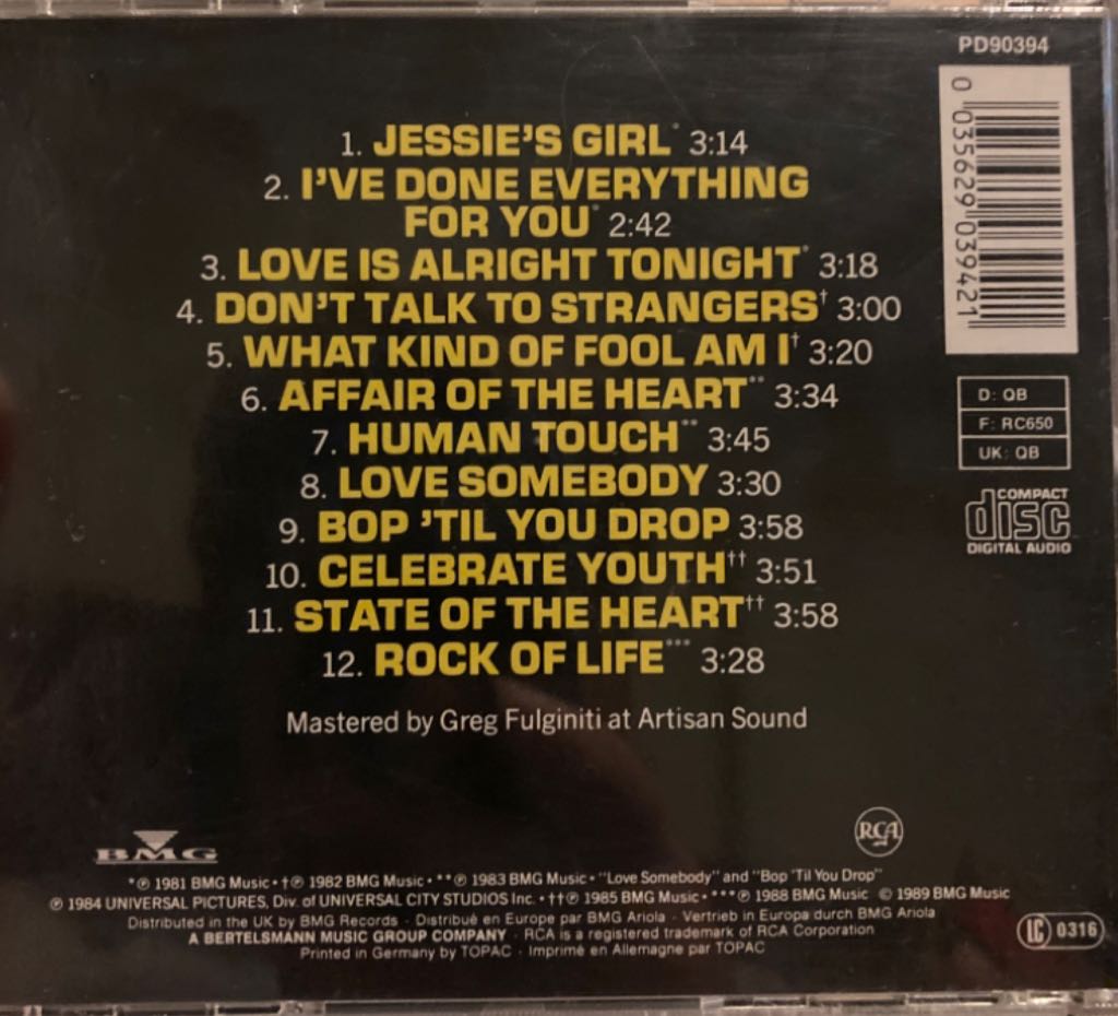 Greatest Hits - Rick Springfield (CD) music collectible [Barcode 035629039421] - Main Image 2