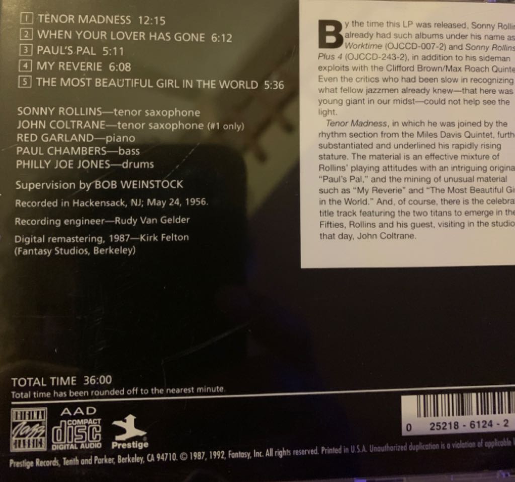 Tenor Madness - Sonny Rollins (MP3) music collectible [Barcode 025218612425] - Main Image 2