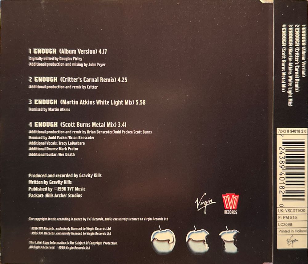 Enough - Gravity Kills (CD) music collectible [Barcode 724389401820] - Main Image 2