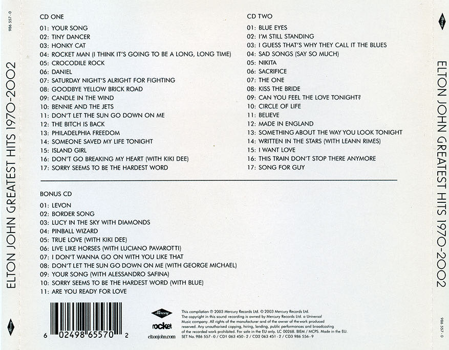 Greatest Hits 1970-2002 - Elton John - Elton John (CD - 79) music collectible [Barcode 044006349923] - Main Image 2