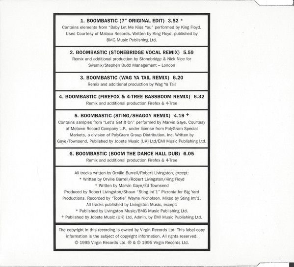 Boombastic (Remix Versions) - Shaggy (CD - 33:07) music collectible [Barcode 724389286526] - Main Image 2