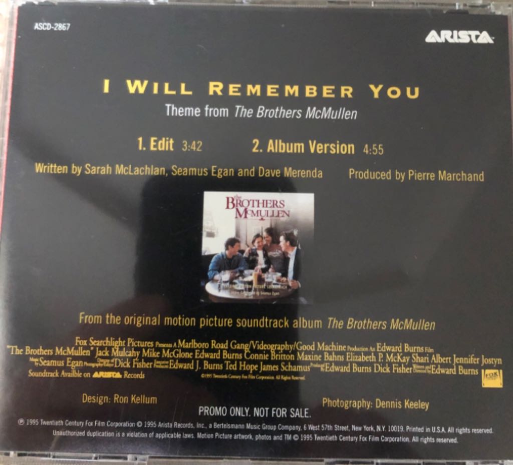 I Will Remember You Single - Sarah McLachlan (CD) music collectible [Barcode 078221289429] - Main Image 2