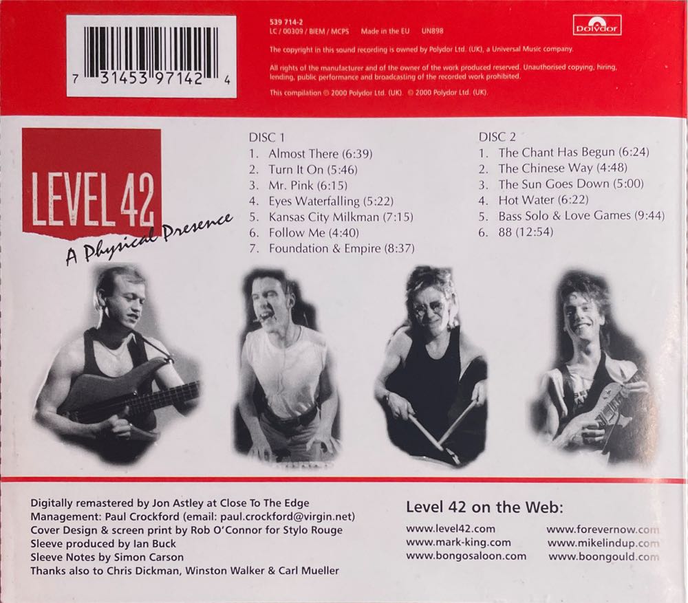 A Physical Presence - Level 42 (CD) music collectible [Barcode 731453971424] - Main Image 2