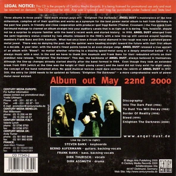 Enlighten The Darkness - Angel Dust (CD) music collectible [Barcode 727701804323] - Main Image 2