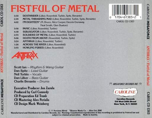 Fistful Of Metal - Anthrax (CD - 35:36) music collectible [Barcode 020286195320] - Main Image 2