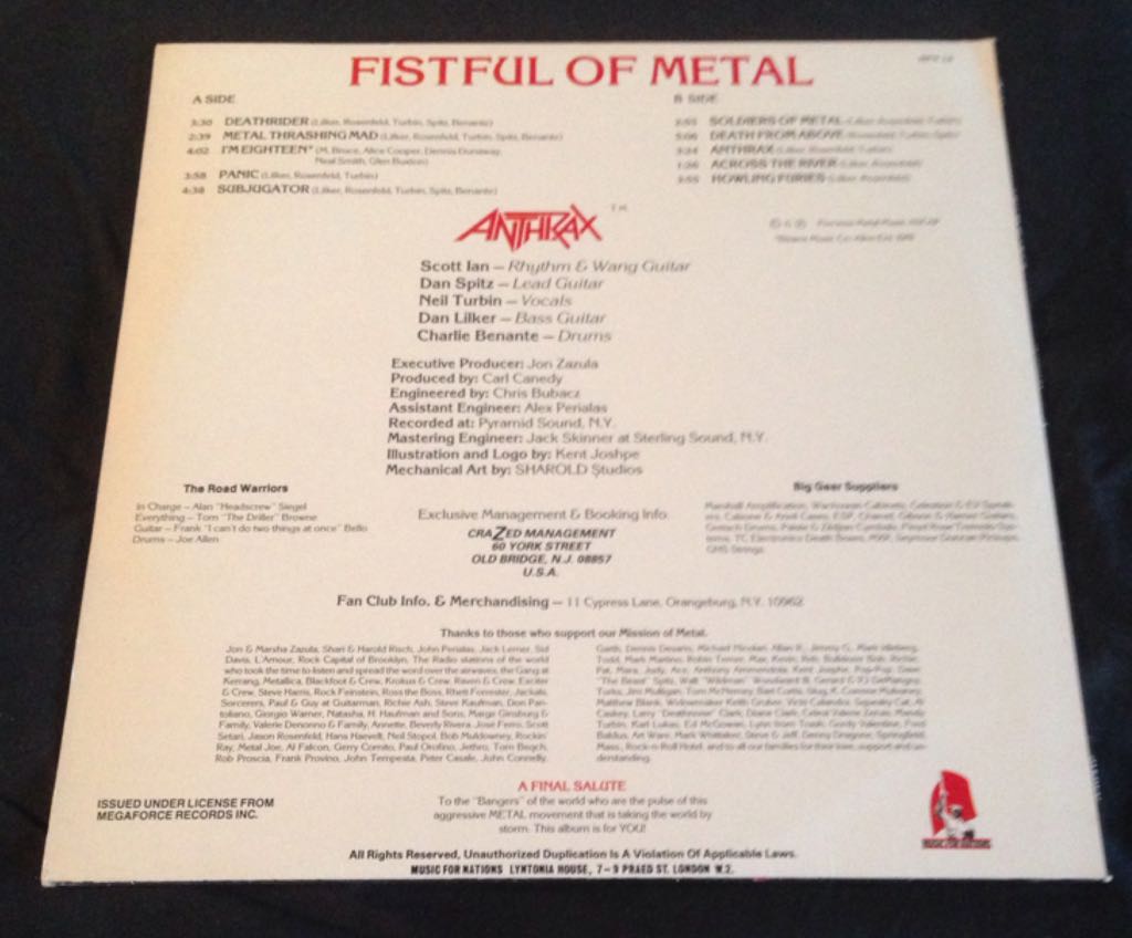Fistful of Metal  - 076 - Anthrax (12”) music collectible - Main Image 2