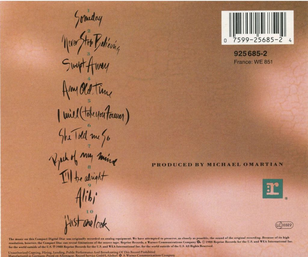 Back Of My Mind - Cross, Christopher (CD) music collectible [Barcode 075992568524] - Main Image 2