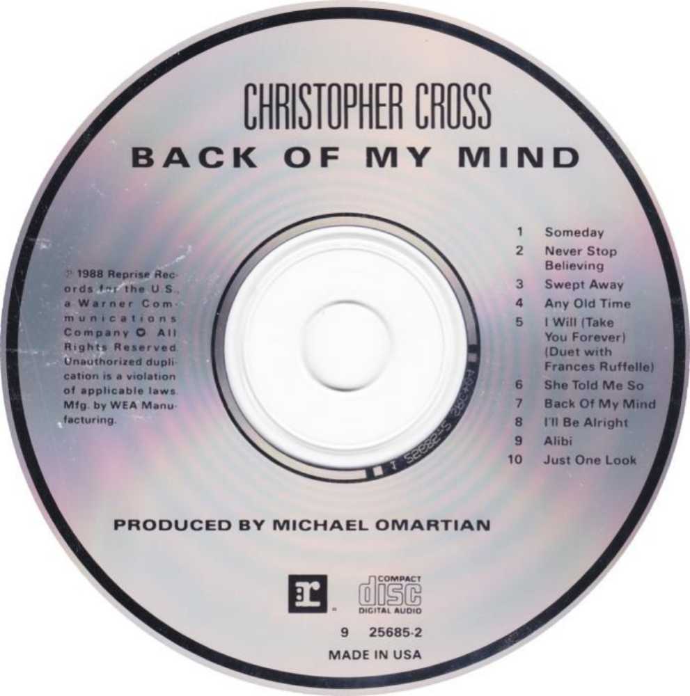 Back Of My Mind - Cross, Christopher (CD) music collectible [Barcode 075992568524] - Main Image 3