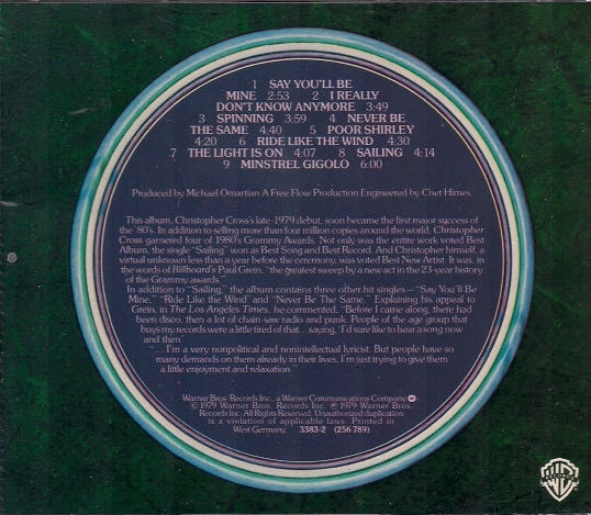 Christopher Cross - Christopher Cross (CD - 39) music collectible [Barcode 8431588028223] - Main Image 2