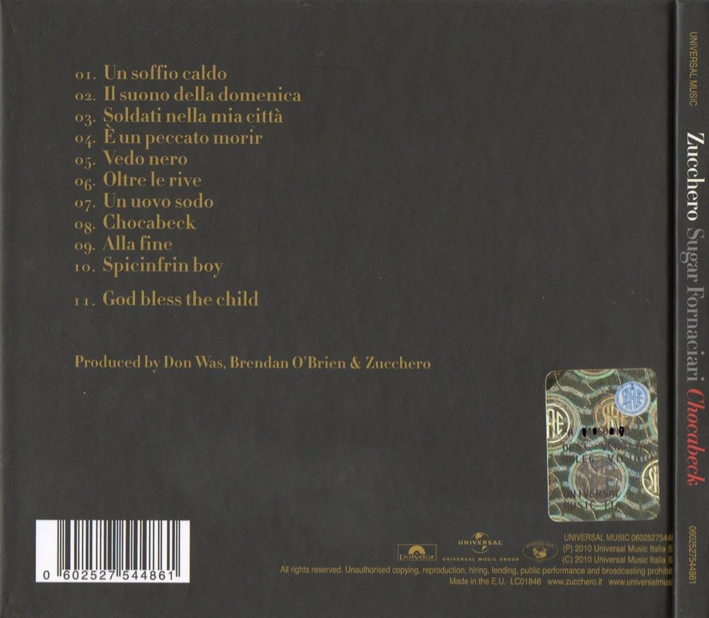 Chocabeck - Zucchero (CD) music collectible [Barcode 0602527544885] - Main Image 2