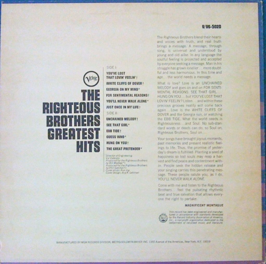 Greatest Hits - Righteous Brothers, The (12”) music collectible - Main Image 2