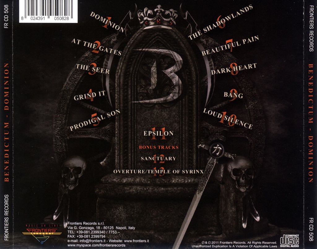Dominion - Benedictum (CD - 102) music collectible [Barcode 8024391050828] - Main Image 2