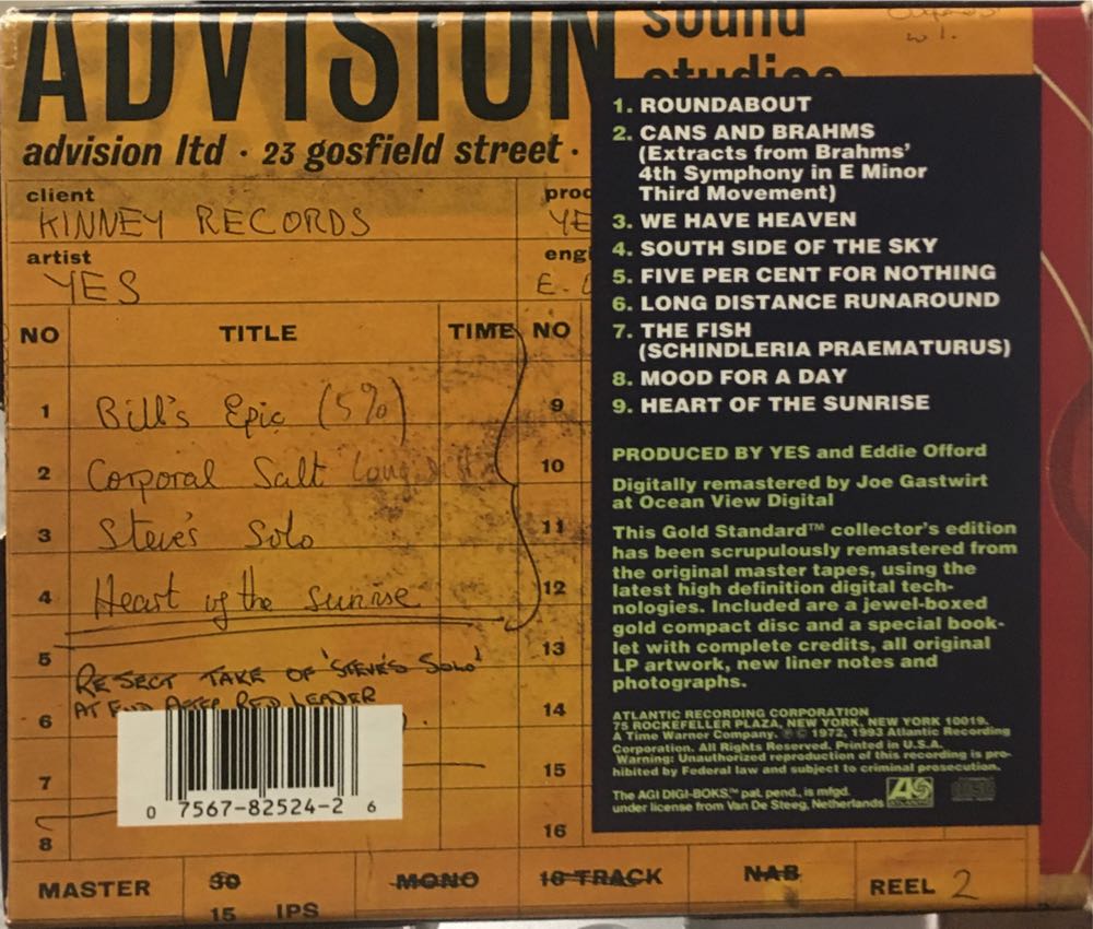 Fragile 24 Karat Gold - Yes (CD - 41) music collectible [Barcode 075678252426] - Main Image 2