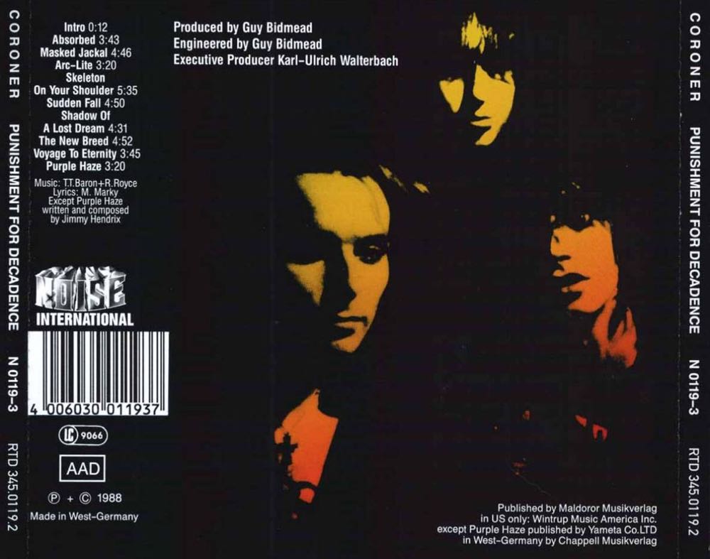 Punishment for Decadence - Coroner (CD - 39) music collectible [Barcode 090861104023] - Main Image 2