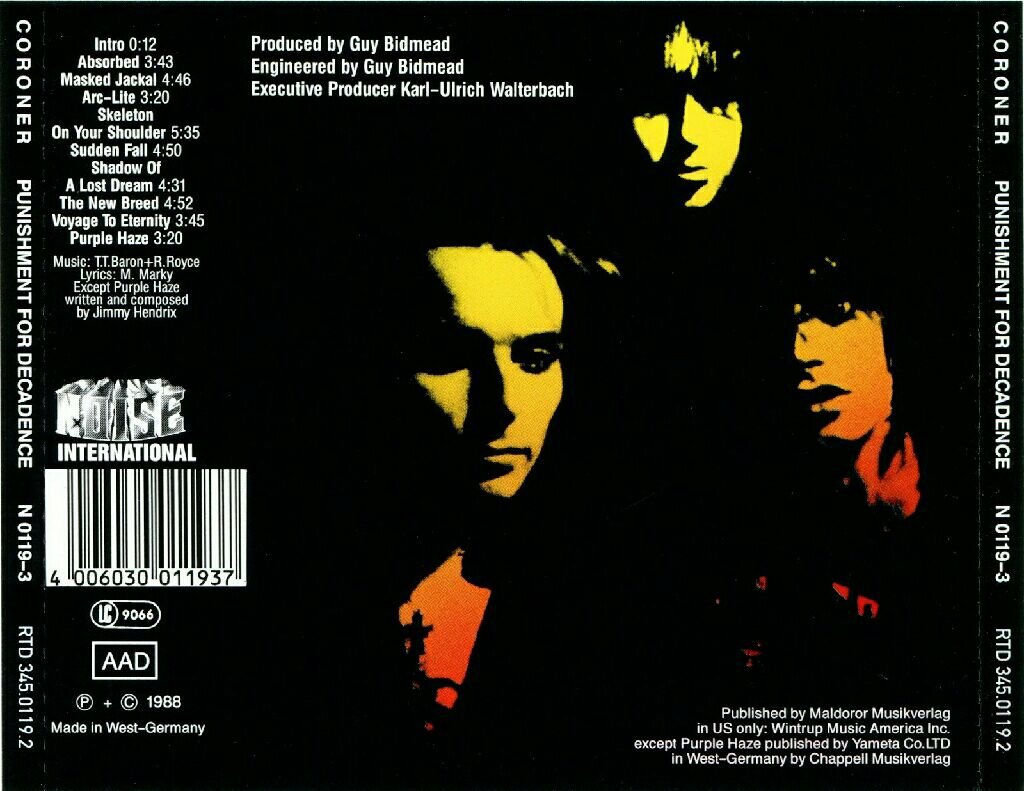 Punishment For Decadence - Coroner (CD) music collectible [Barcode 4006030011937] - Main Image 2