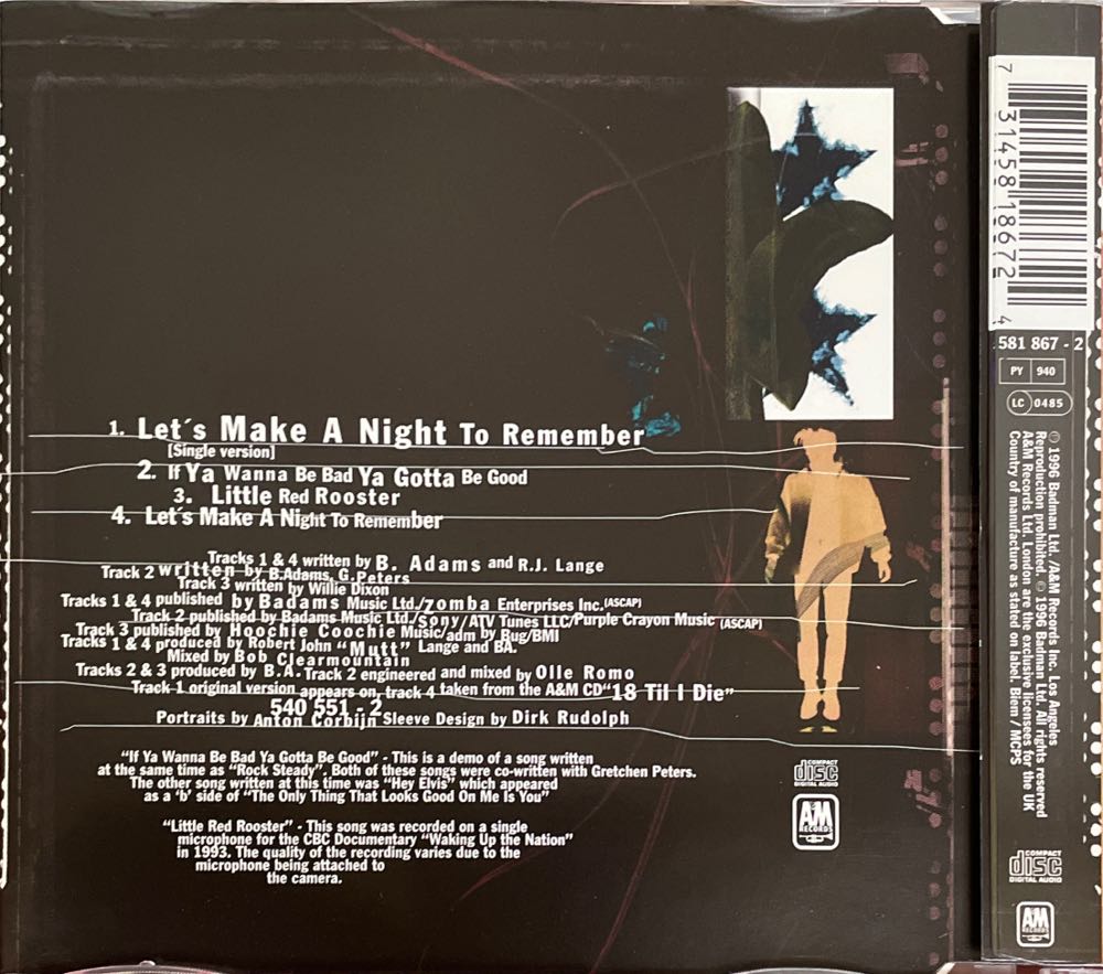 Let’s Make A Night To Remember - Bryan Adams (CD) music collectible [Barcode 731458186724] - Main Image 2