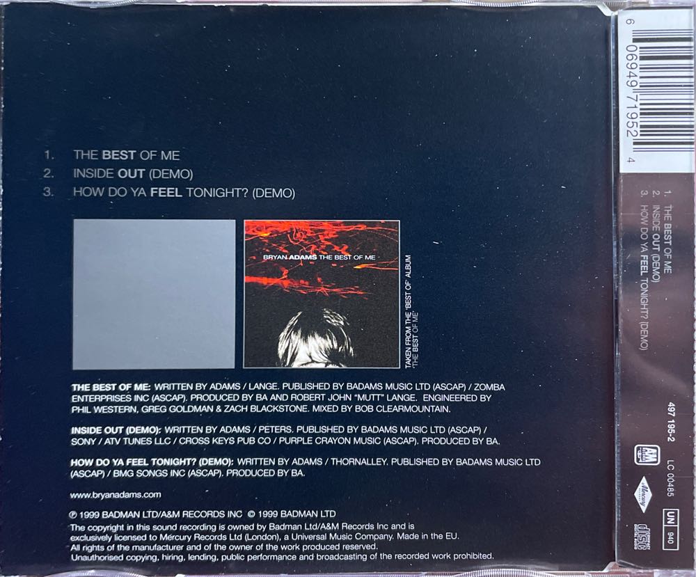The Best Of Me - Bryan Adams (CD) music collectible [Barcode 606949719524] - Main Image 2