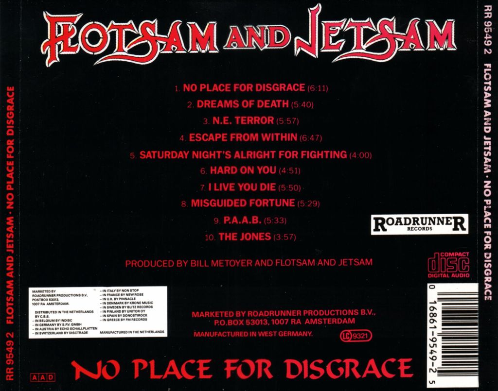 No Place For Disgrace - Flotsam And Jetsam (CD - 54:29) music collectible [Barcode 016861954925] - Main Image 2
