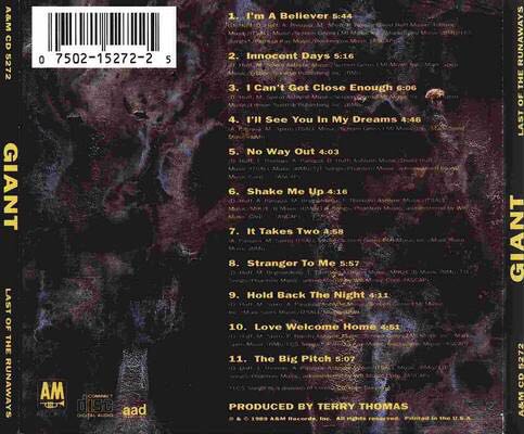 Last Of The Runaways - Giant (CD - 55:16) music collectible [Barcode 075021527225] - Main Image 2