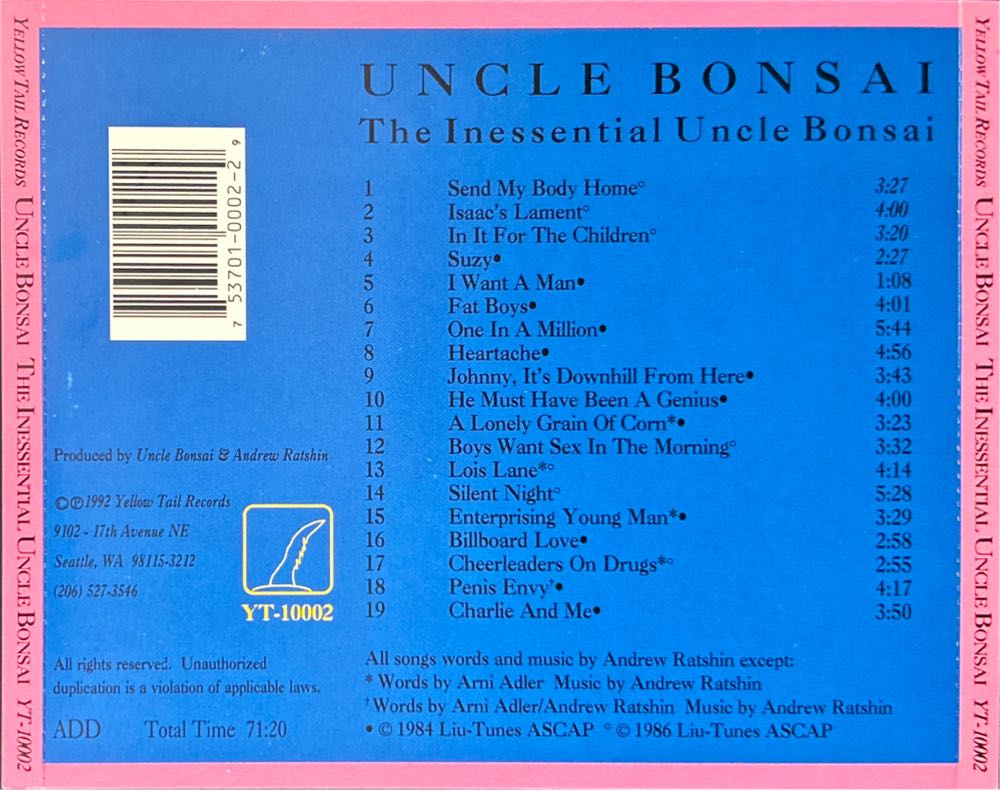The Inessential Uncle Bonsai - Uncle Bonsai (CD - 72) music collectible [Barcode 753701000229] - Main Image 2