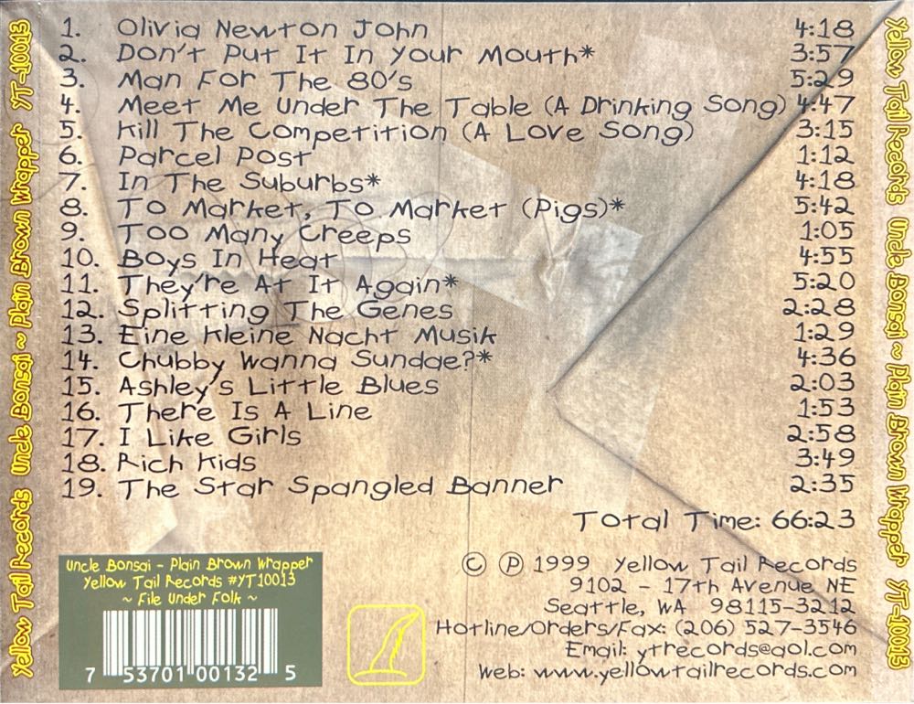 Plain Brown Wrapper - Uncle Bonsai (CD - 67) music collectible [Barcode 753701001325] - Main Image 2