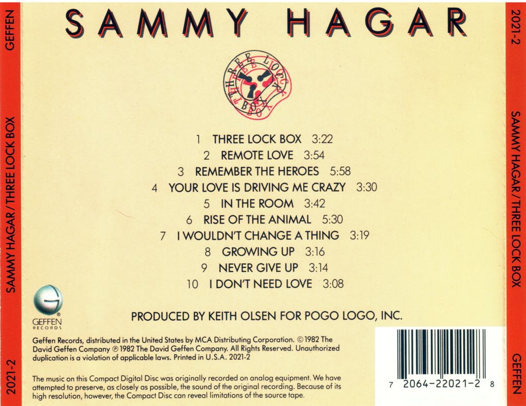 Three Lock Box - Hagar, Sammy (12” - 39) music collectible - Main Image 2
