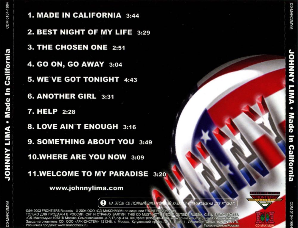 Made In California - Johnny Lima (CD-R) music collectible [Barcode 8024391015629] - Main Image 2