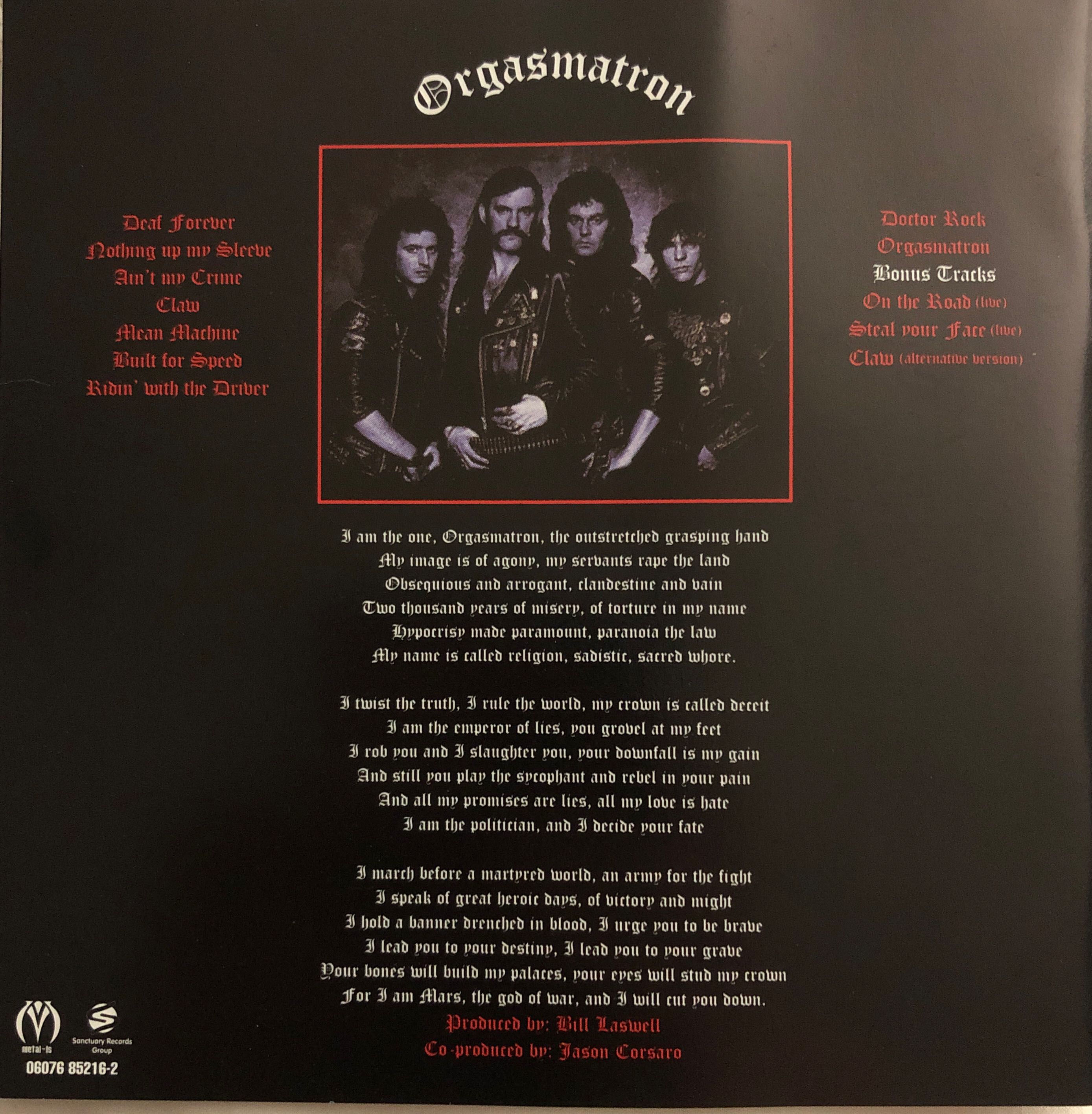 1986 Orgasmatron - Motörhead ‎ (CD - 48) music collectible [Barcode 060768521629] - Main Image 2