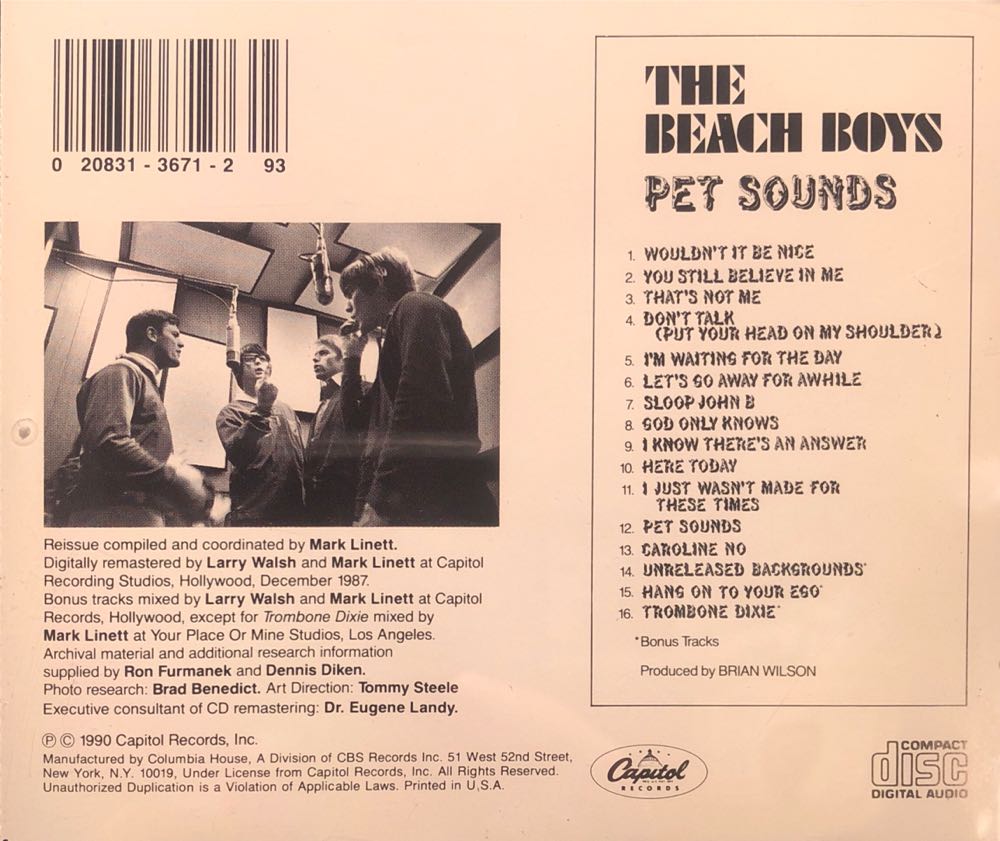 Pet Sounds - Beach Boys, The (CD - 40) music collectible [Barcode 020831367127] - Main Image 3