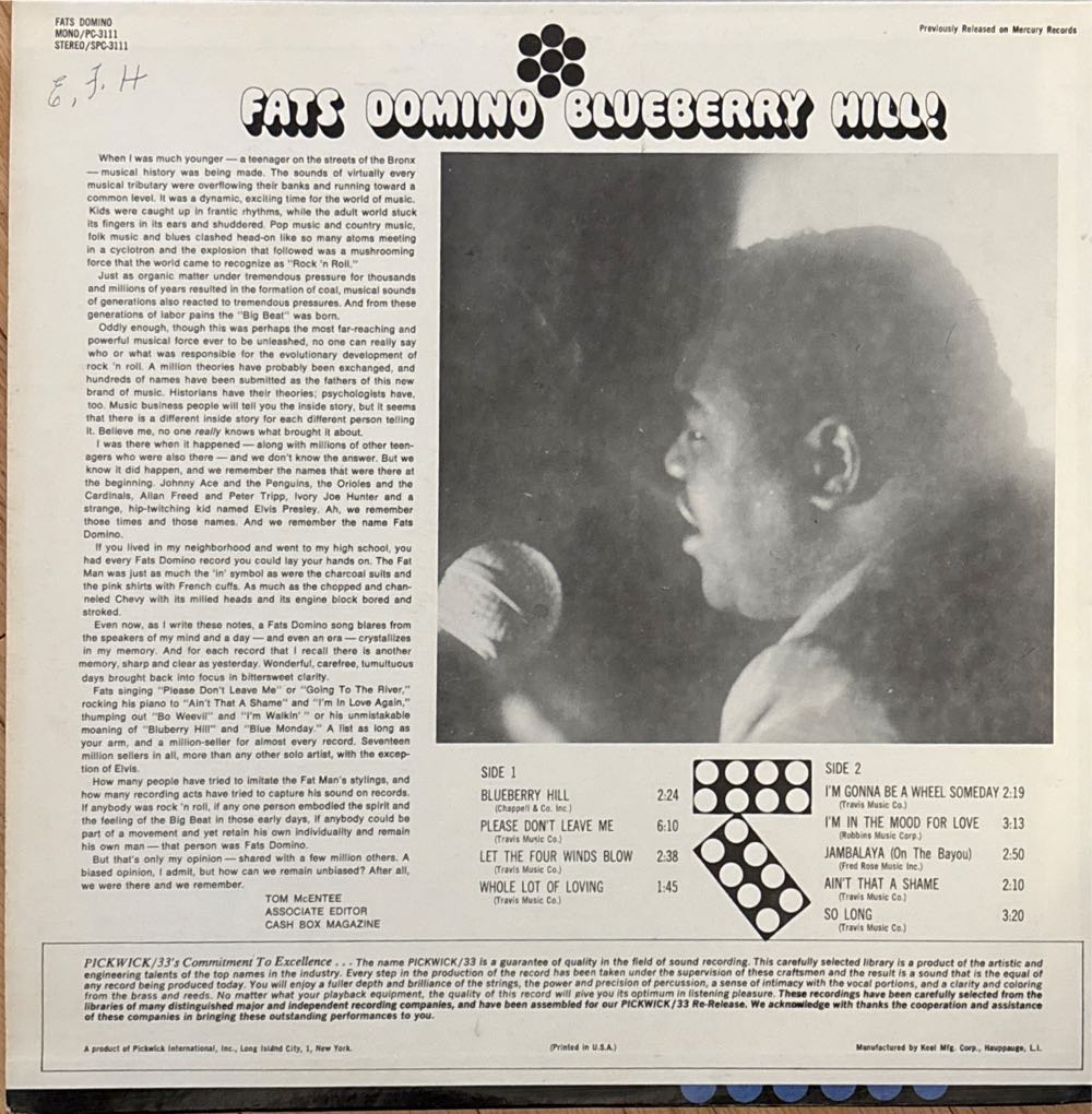 Blueberry Hill - Fats Domino (12”) music collectible - Main Image 2
