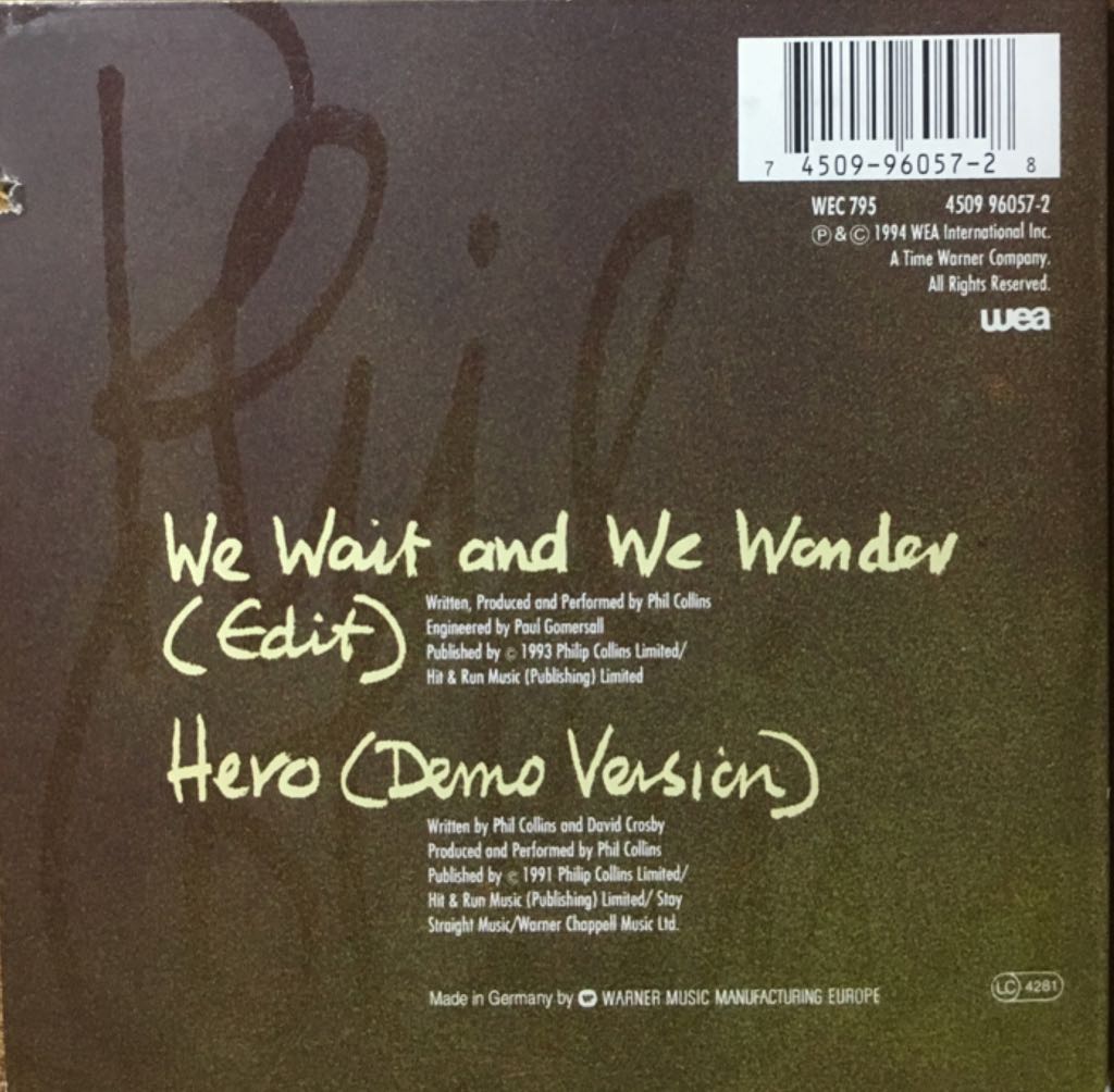 We Wait And We Wonder - Phil Collins (CD) music collectible [Barcode 745099605728] - Main Image 2