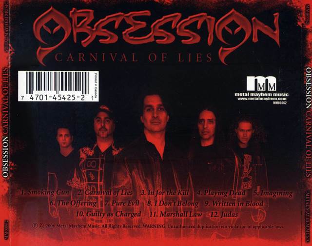 Carnival Of Lies - Obsession (CD) music collectible [Barcode 747014542521] - Main Image 2