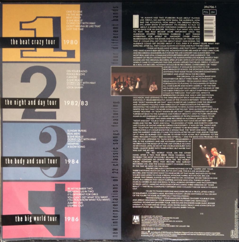 Live 1980 - 1986 Vol2 - Jackson, Joe (CD) music collectible [Barcode 075021670624] - Main Image 2