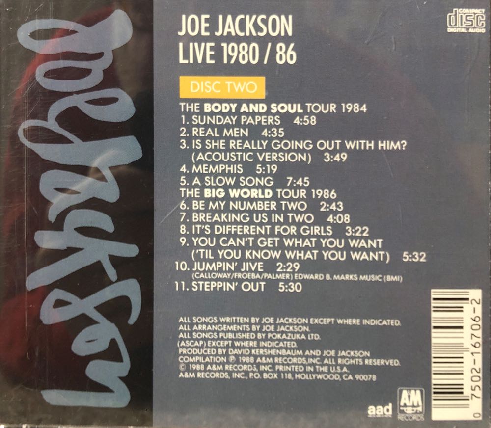 Live 1980 - 1986 Disc 1 - Joe Jackson (12”) music collectible [Barcode 075021670624] - Main Image 4