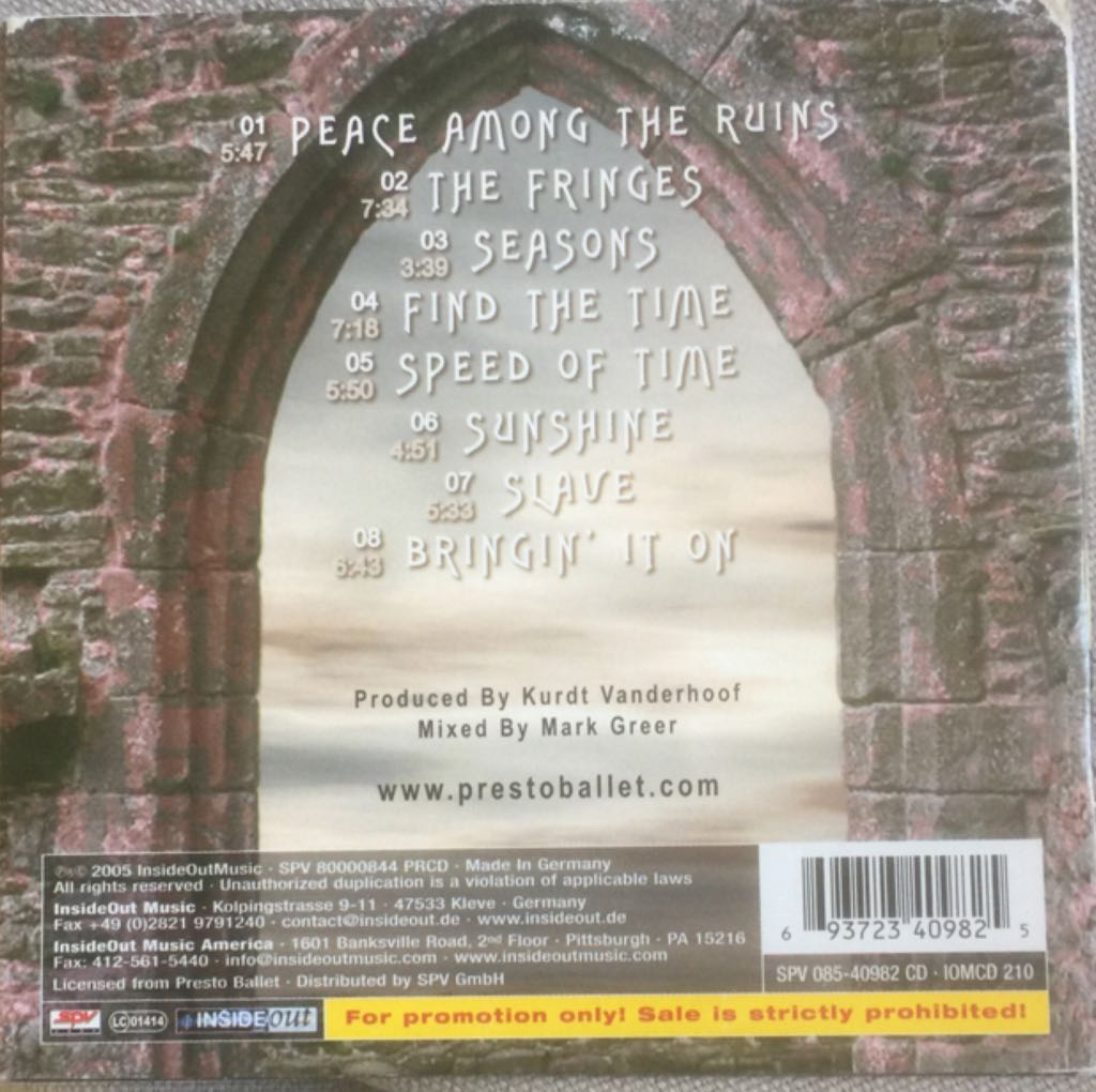 Peace Among The Ruins - Presto Ballet (CD - 47) music collectible [Barcode 693723409825] - Main Image 2
