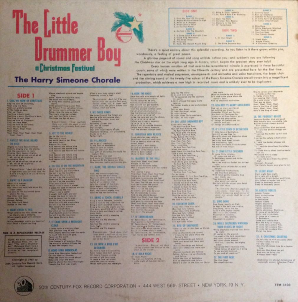 The Little Drummer Boy - Harry Simeone Chorale (12”) music collectible - Main Image 2