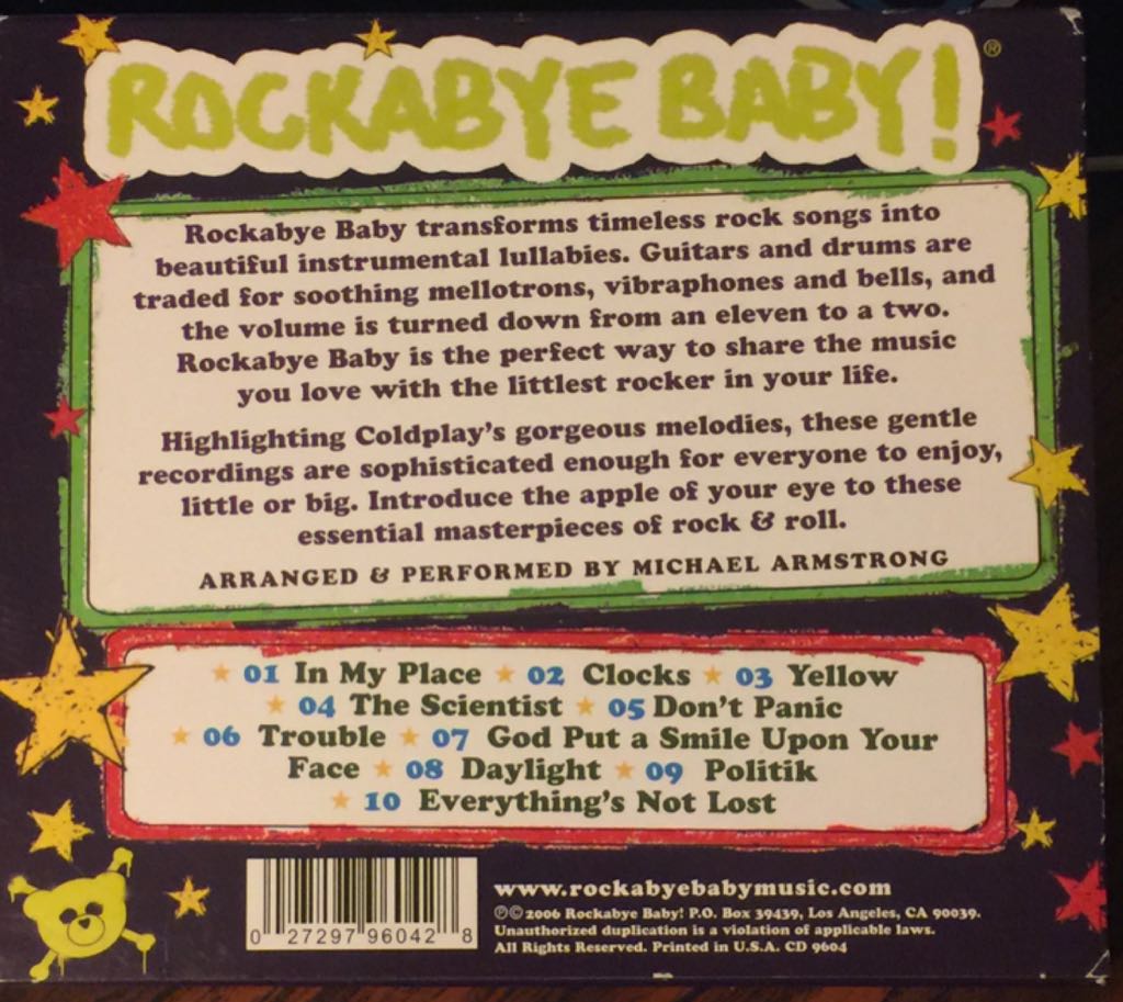 Rockabye Baby! Lullaby Renditions of Coldplay - Michael Armstrong (CD - 42) music collectible [Barcode 027297960428] - Main Image 2