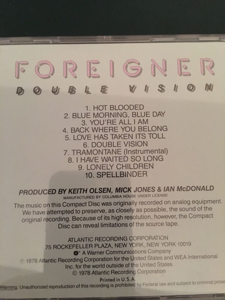 Double Vision - Foreigner (12” - 38) music collectible [Barcode 020831286725] - Main Image 2