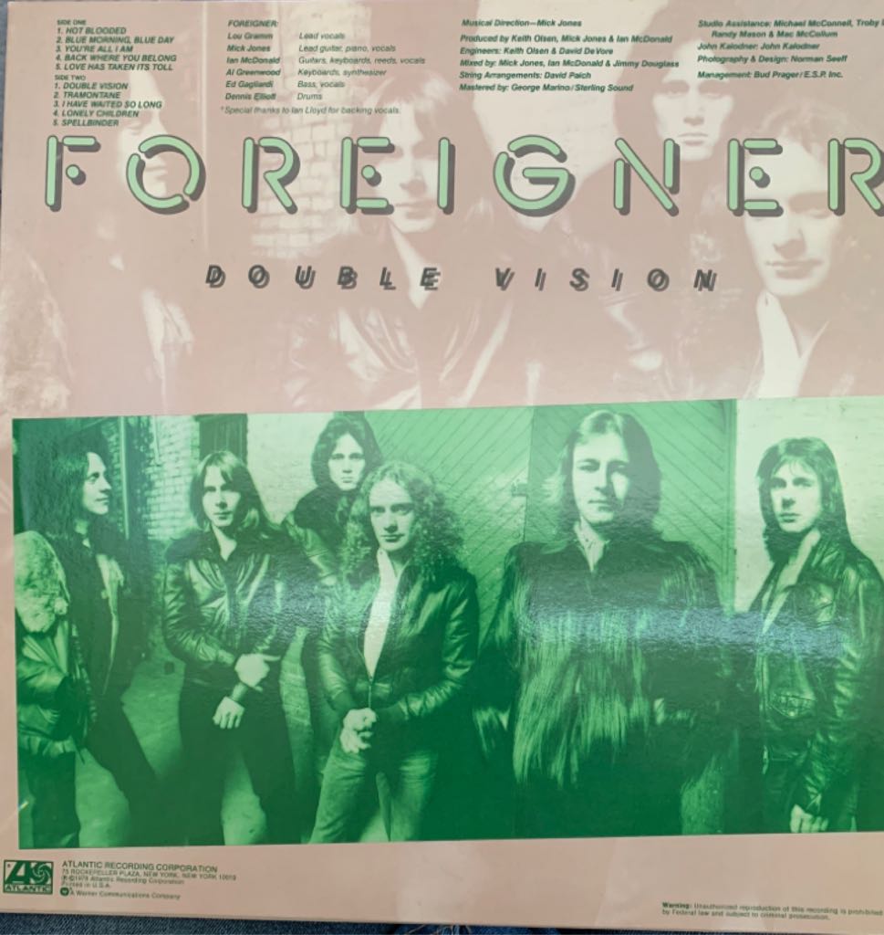 Double Vision - Foreigner (12”) music collectible - Main Image 2