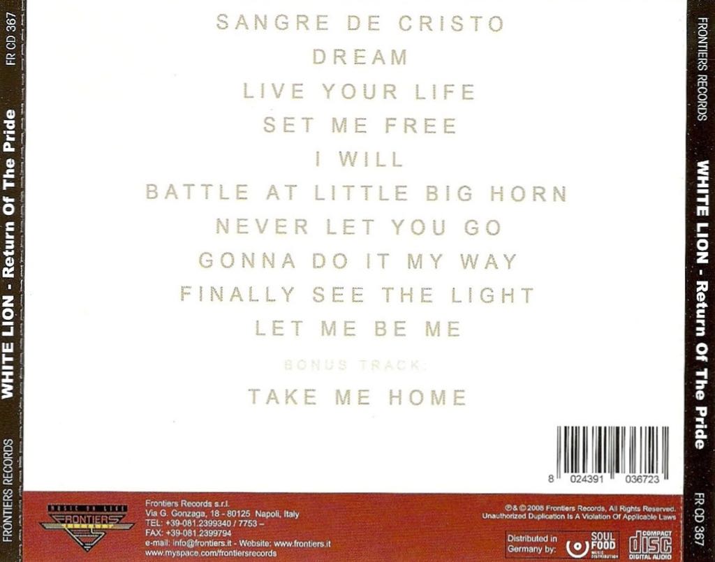 Return Of The Pride - White Lion (CD - 58) music collectible [Barcode 8024391036723] - Main Image 2