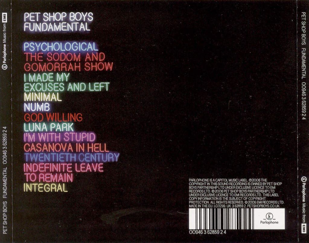 Fundamental - Pet Shop Boys (CD - 48395026) music collectible [Barcode 094636285924] - Main Image 2
