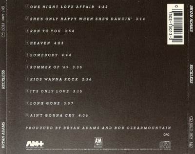 Reckless - Bryan Adams (CD - 38) music collectible [Barcode 082839501323] - Main Image 2