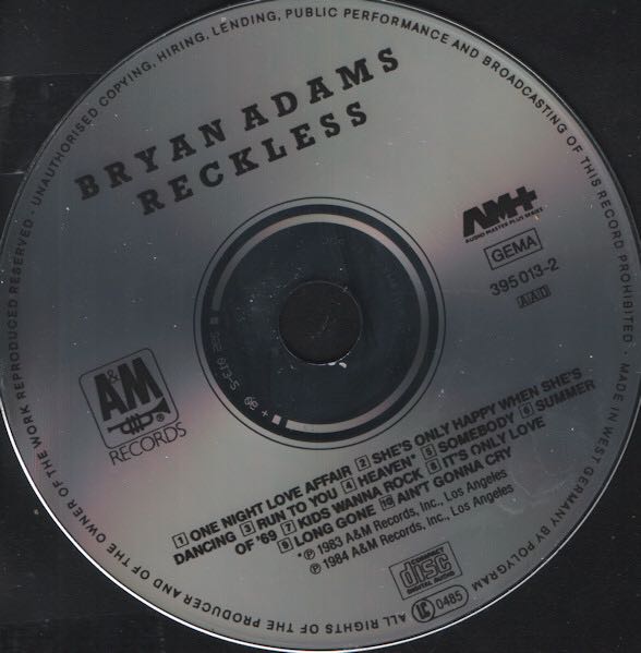Reckless - Bryan Adams (CD - 38) music collectible [Barcode 082839501323] - Main Image 4