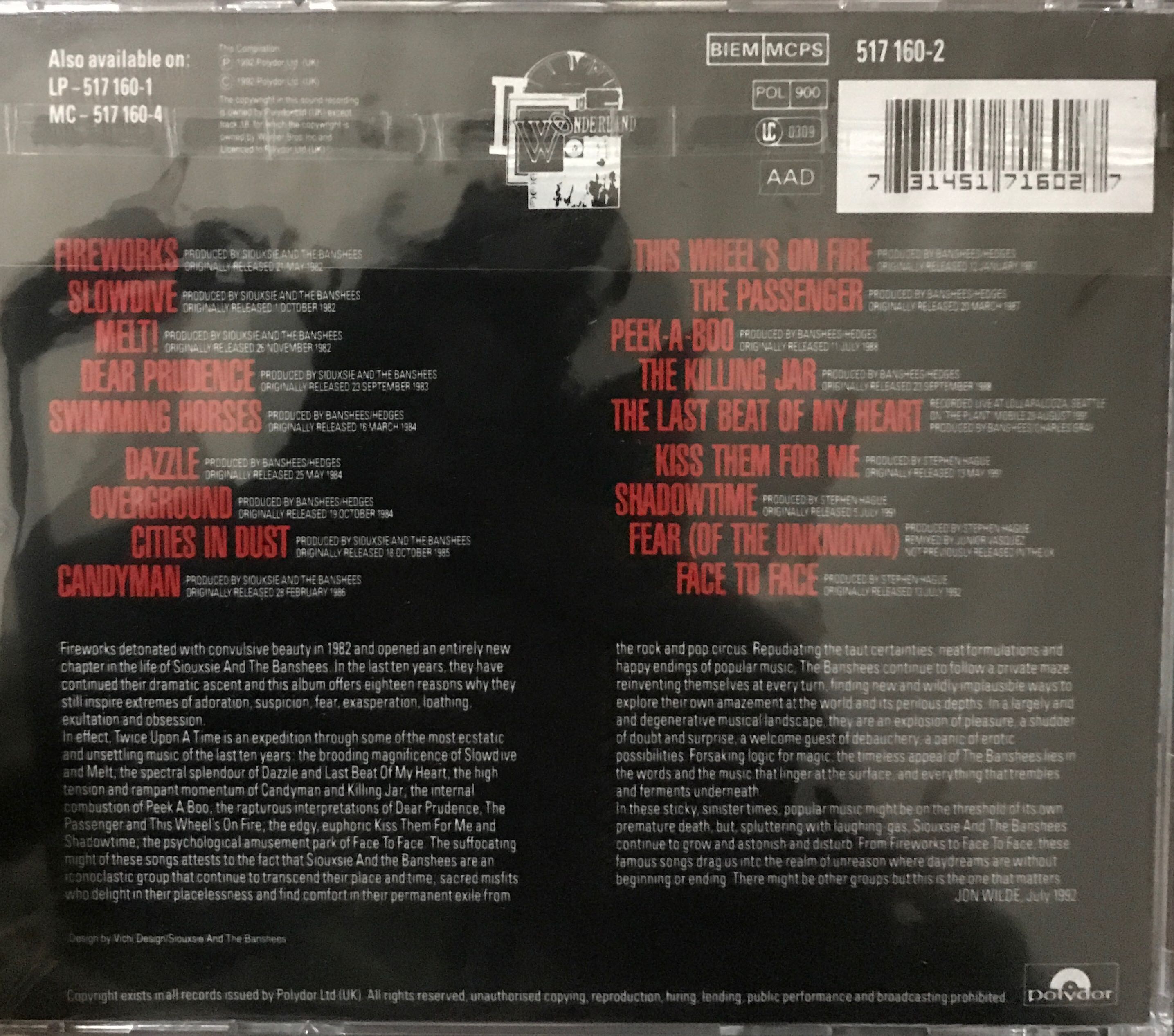 Twice Upon a Time: The Singles - Siouxsie & The Banshees (CD) music collectible [Barcode 731451716027] - Main Image 2