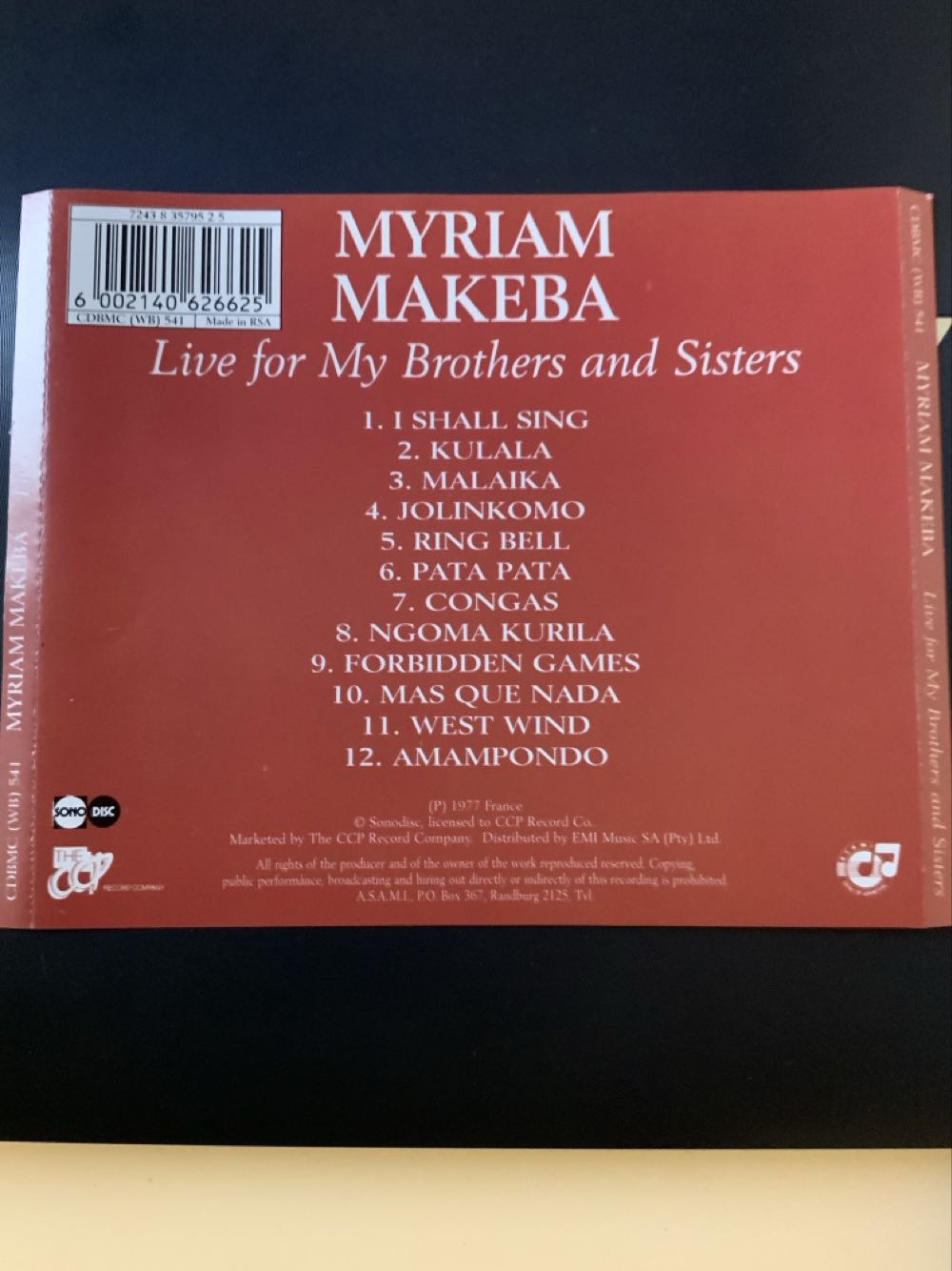 Live For My Brothers And Sisters - Miriam Makeba (CD) music collectible [Barcode 6002140626625] - Main Image 2