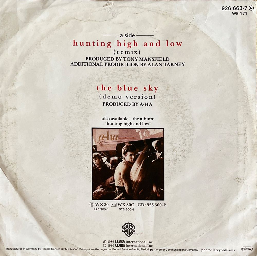 Hunting High And Low - a-ha ‎ (7” - 7) music collectible - Main Image 2